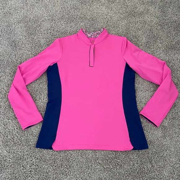 EP Pro 1/4 Zip Pullover Mandarin Collar Jersey Pink w/Blue Panels Women Large - Picture 1 of 10